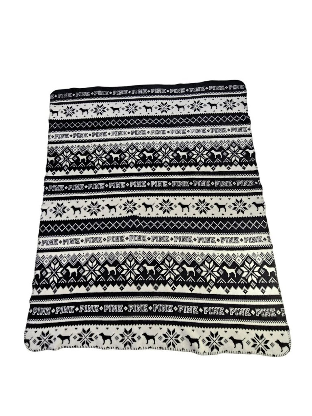 Victorias Secret Pink Sherpa Fleece Throw Blanket 50x60" Black/White Dog Snowfla